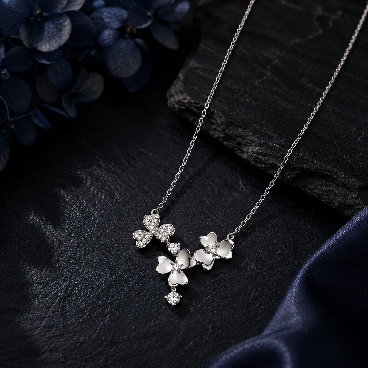 Midnight Bloom Silver Necklace