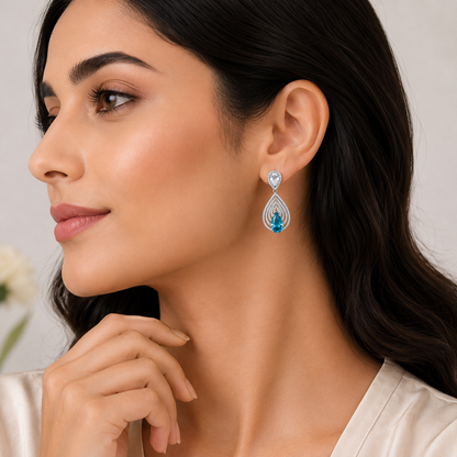 Ocean Blue Teardrop Statement Earrings in 925 Sterling Silver