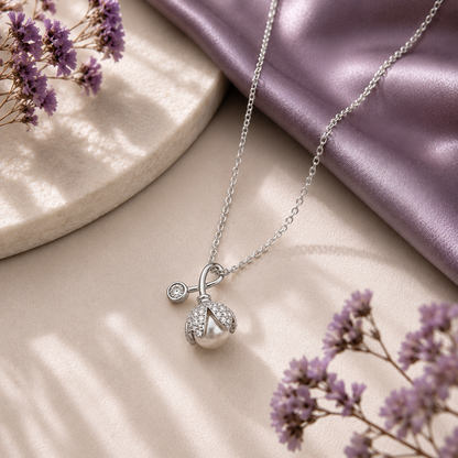 Rose Pearl Blossom Drop 925 Silver Necklace