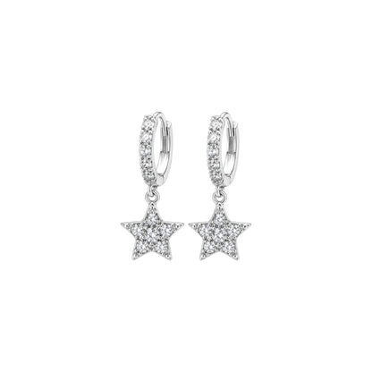 Celestial Star Charm Silver Hoop Earrings