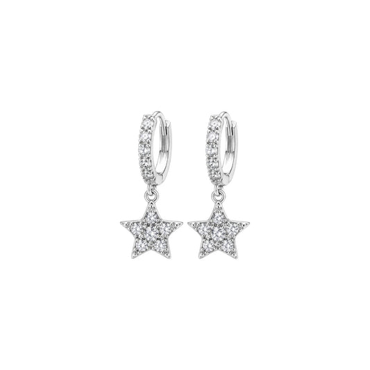 Celestial Star Charm Silver Hoop Earrings
