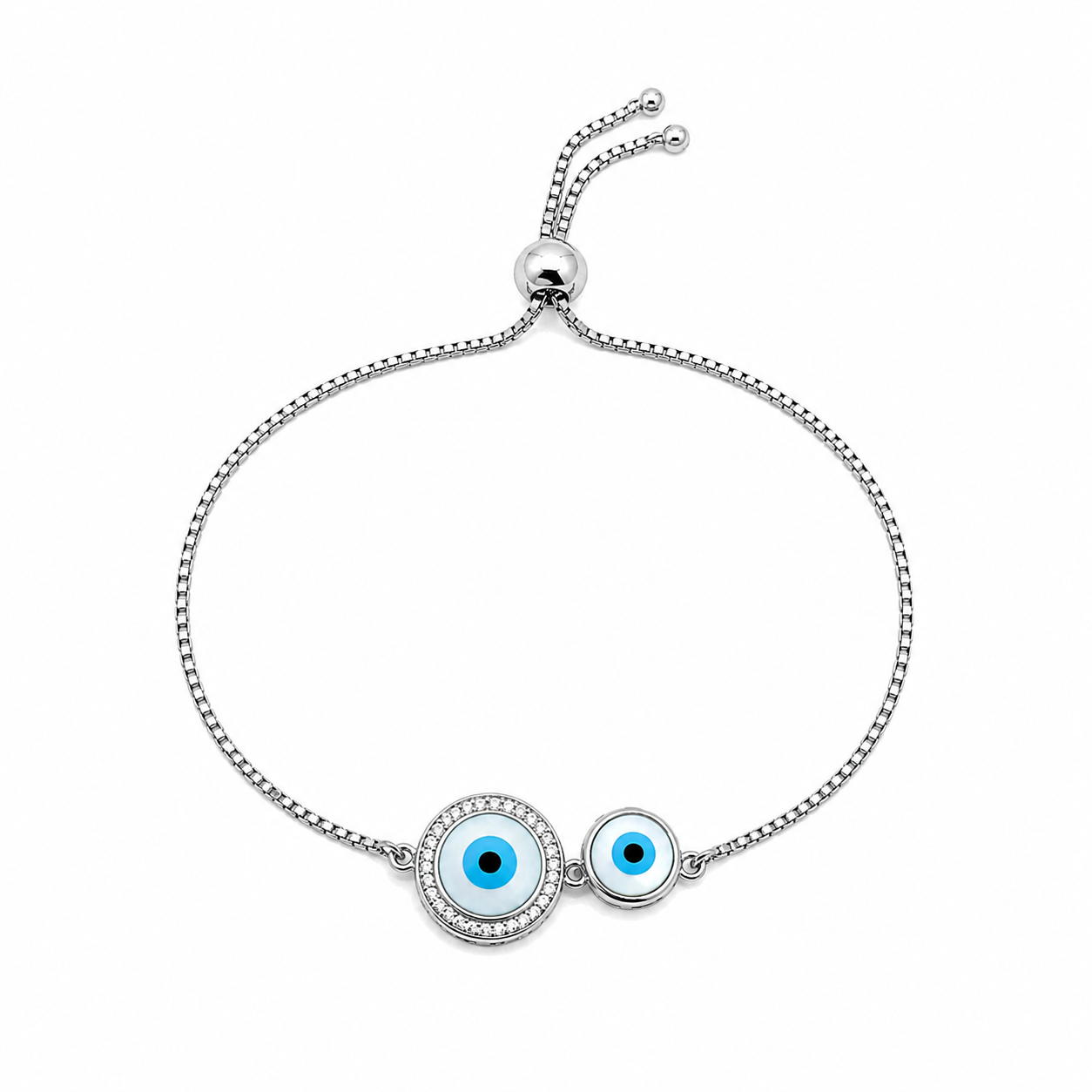 Twin Evil Eye Adjustable 925 Silver Bracelet