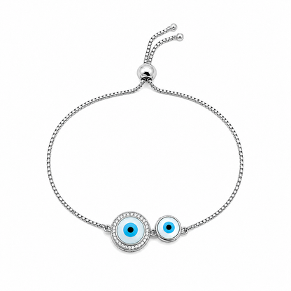 Twin Evil Eye Adjustable 925 Silver Bracelet