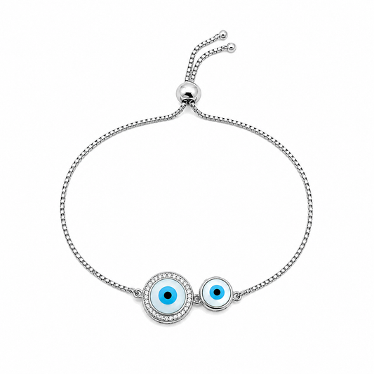 Twin Evil Eye Adjustable 925 Silver Bracelet