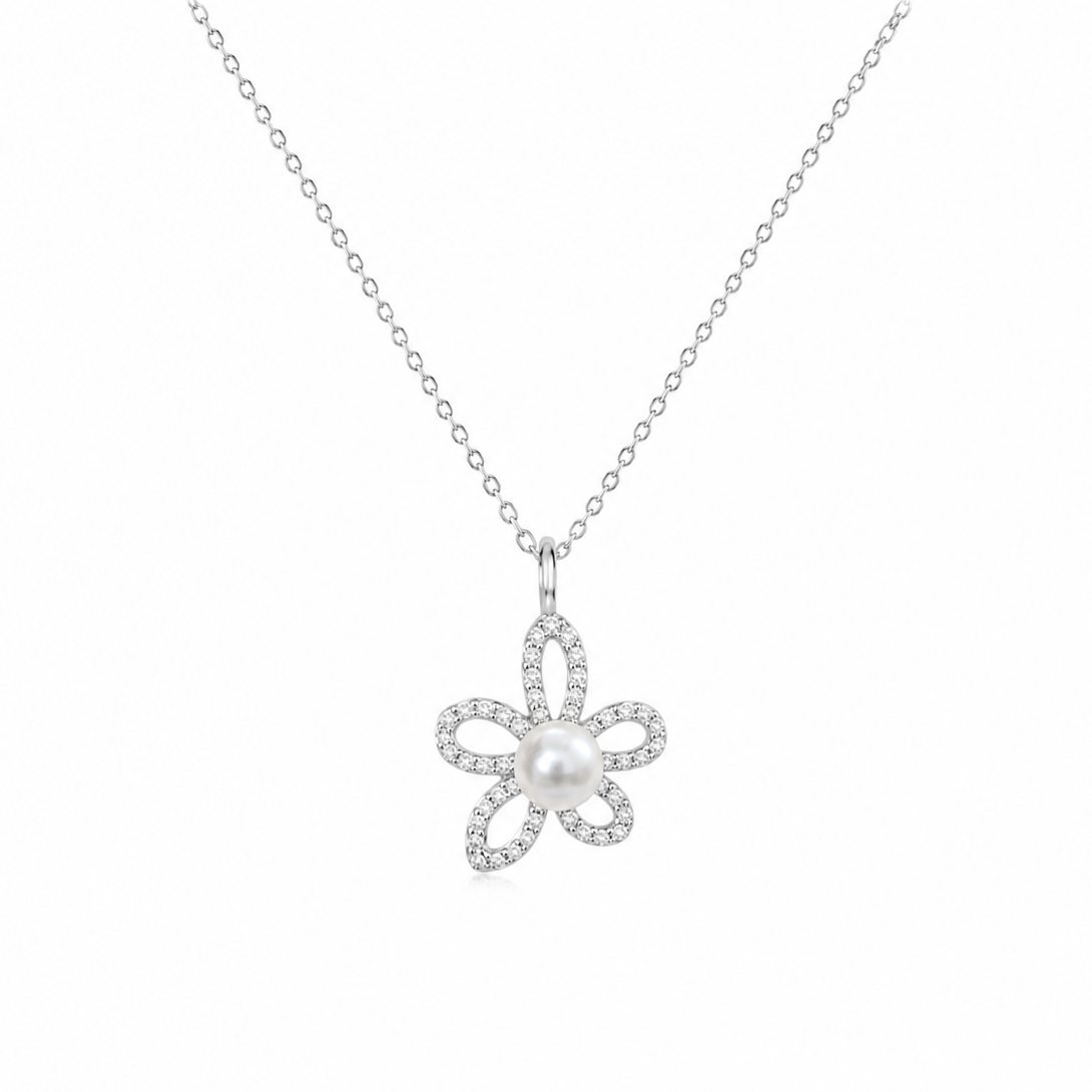 Pearl Bloom Floral 925 Silver Necklace