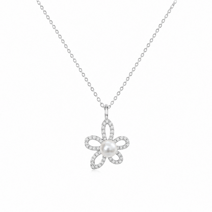 Pearl Bloom Floral 925 Silver Necklace