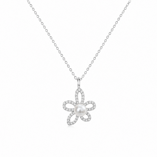 Pearl Bloom Floral 925 Silver Necklace
