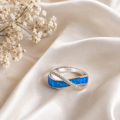 Blue Opal Crossover Ring