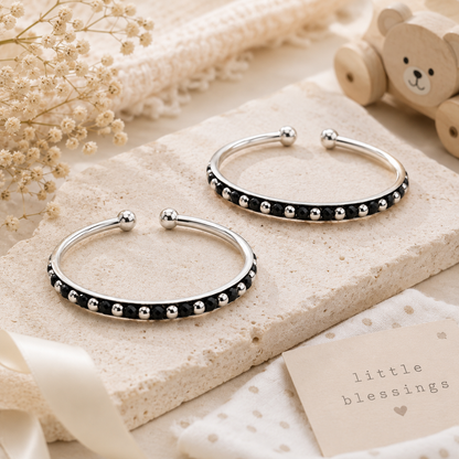 Black Crystal & Silver Baby Kada Pair