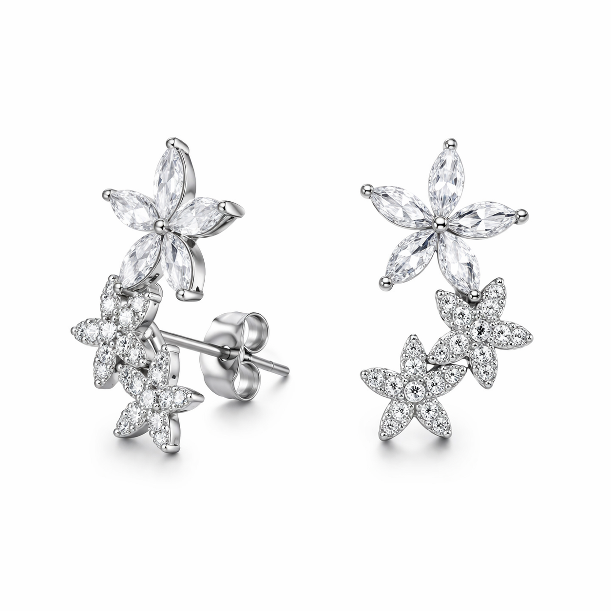 Floral Drop Stud Earrings