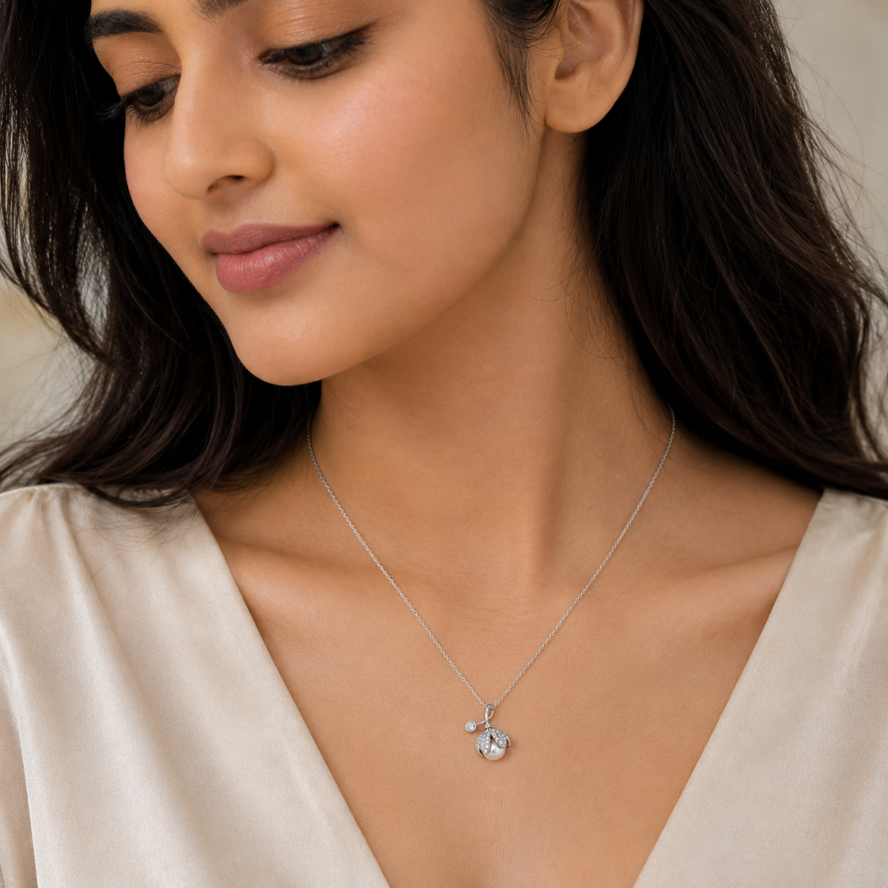 Rose Pearl Blossom Drop 925 Silver Necklace