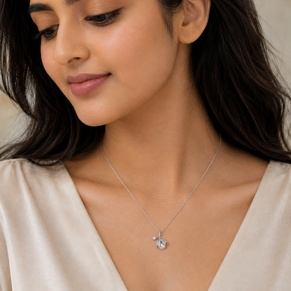 Rose Pearl Blossom Drop 925 Silver Necklace