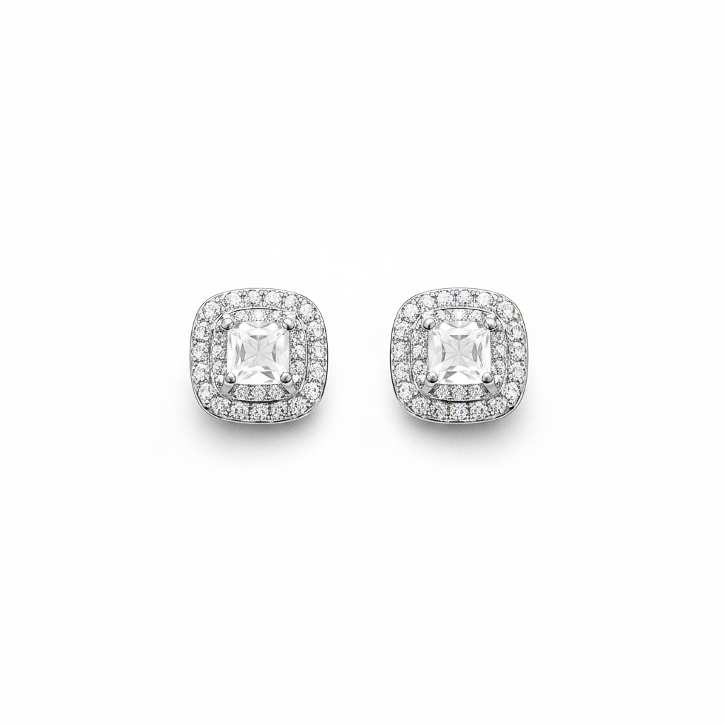 Cushion Halo Stud Earrings