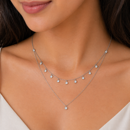 Delicate Dual Layer Drop Diamond Necklace