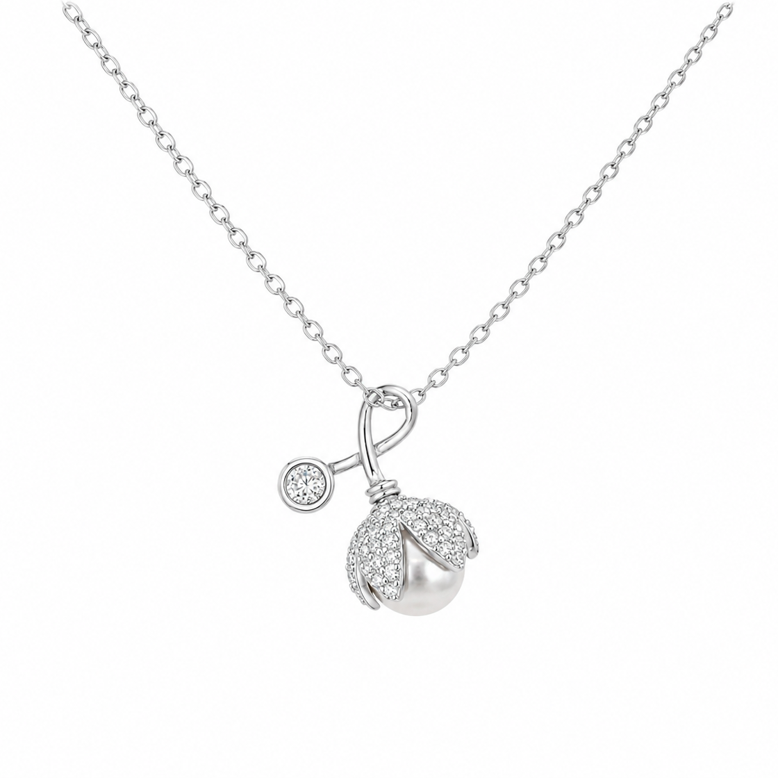 Rose Pearl Blossom Drop 925 Silver Necklace