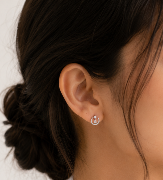 Celestial Crescent Drop Stud Earrings