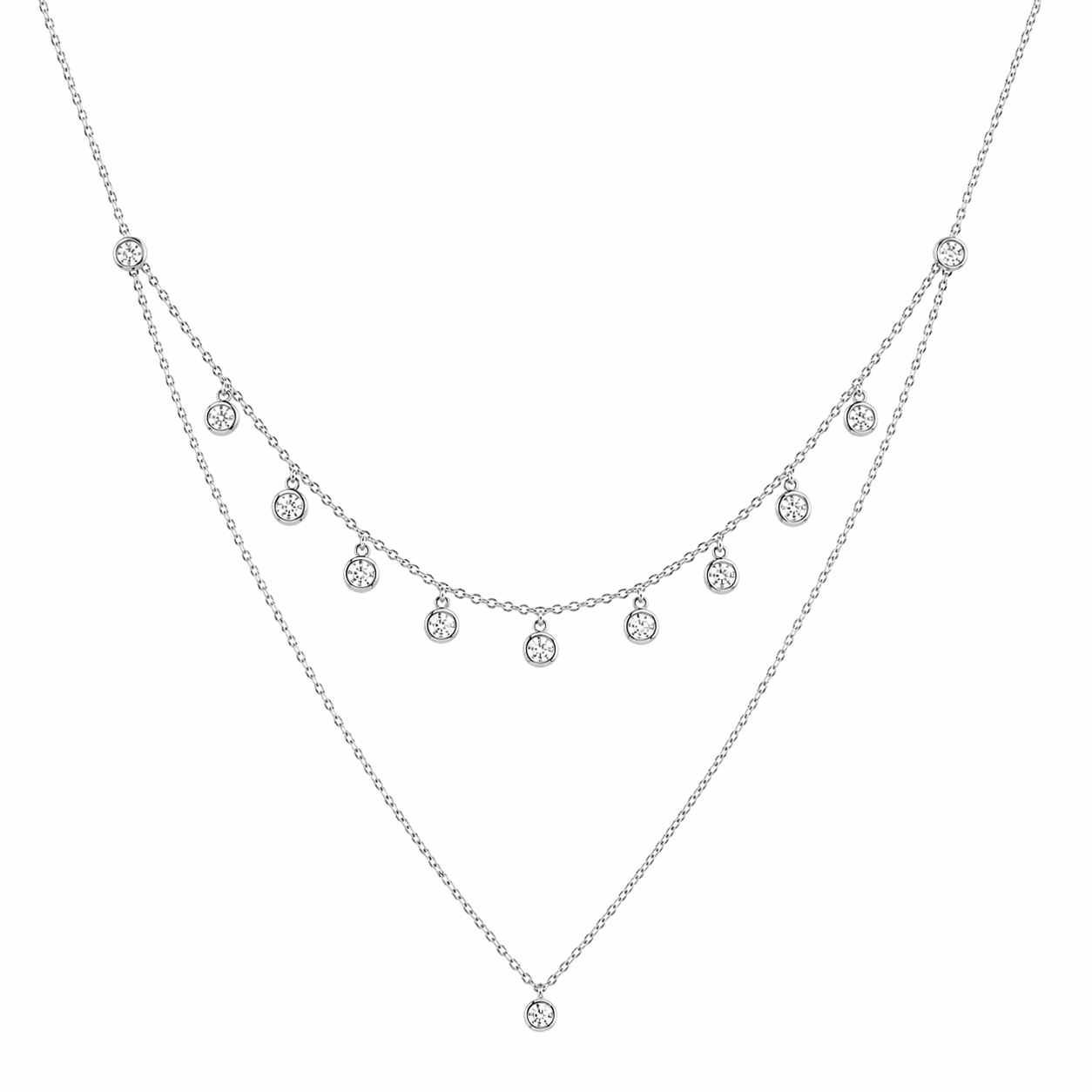 Delicate Dual Layer Drop Diamond Necklace
