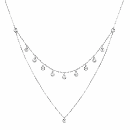 Delicate Dual Layer Drop Diamond Necklace