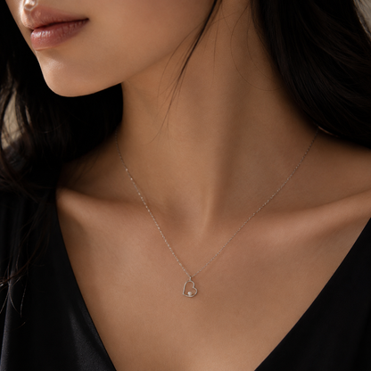 Minimal Pearl Heart 925 Silver Necklace
