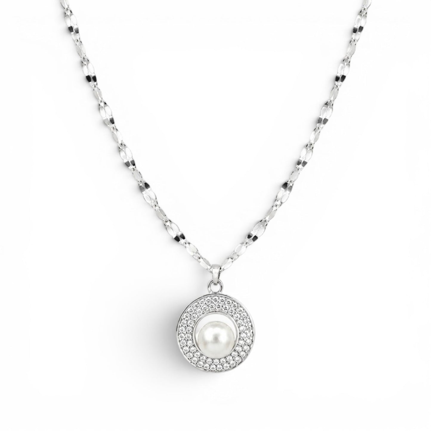 Radiant Pearl Halo 925 Silver Necklace