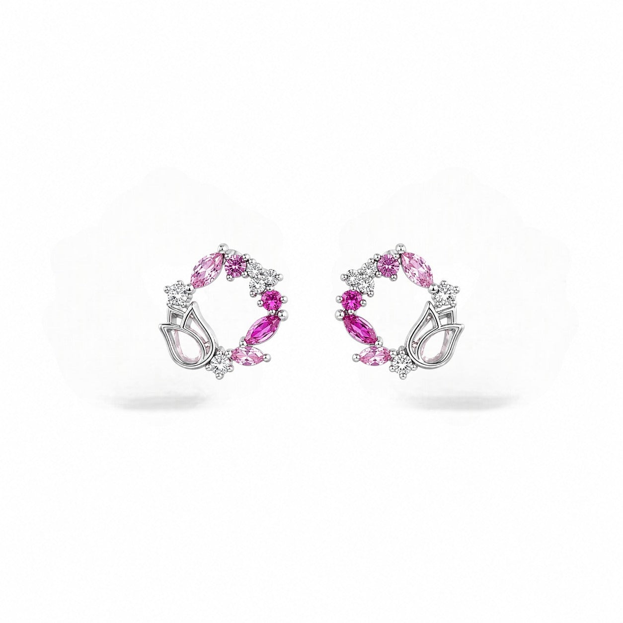 Blush Tulip Wreath Silver Stud Earrings