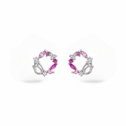 Blush Tulip Wreath Silver Stud Earrings