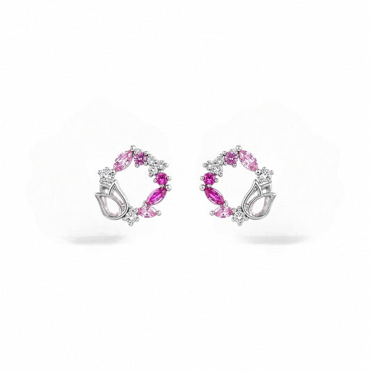 Blush Tulip Wreath Silver Stud Earrings