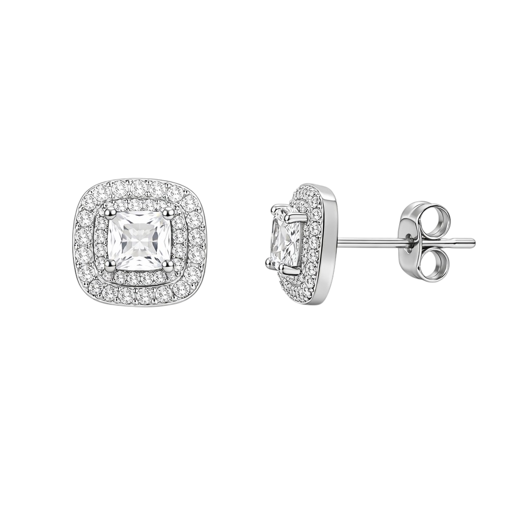 Cushion Halo Stud Earrings