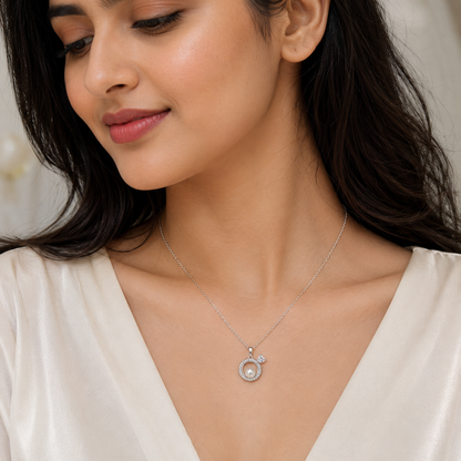 Pearl Halo Heart Charm 925 Silver Necklace