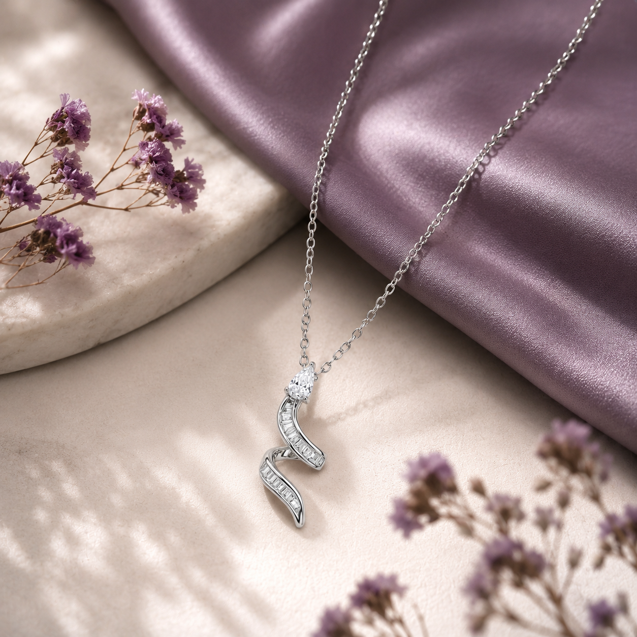 Twisted Elegance CZ Pendant Necklace