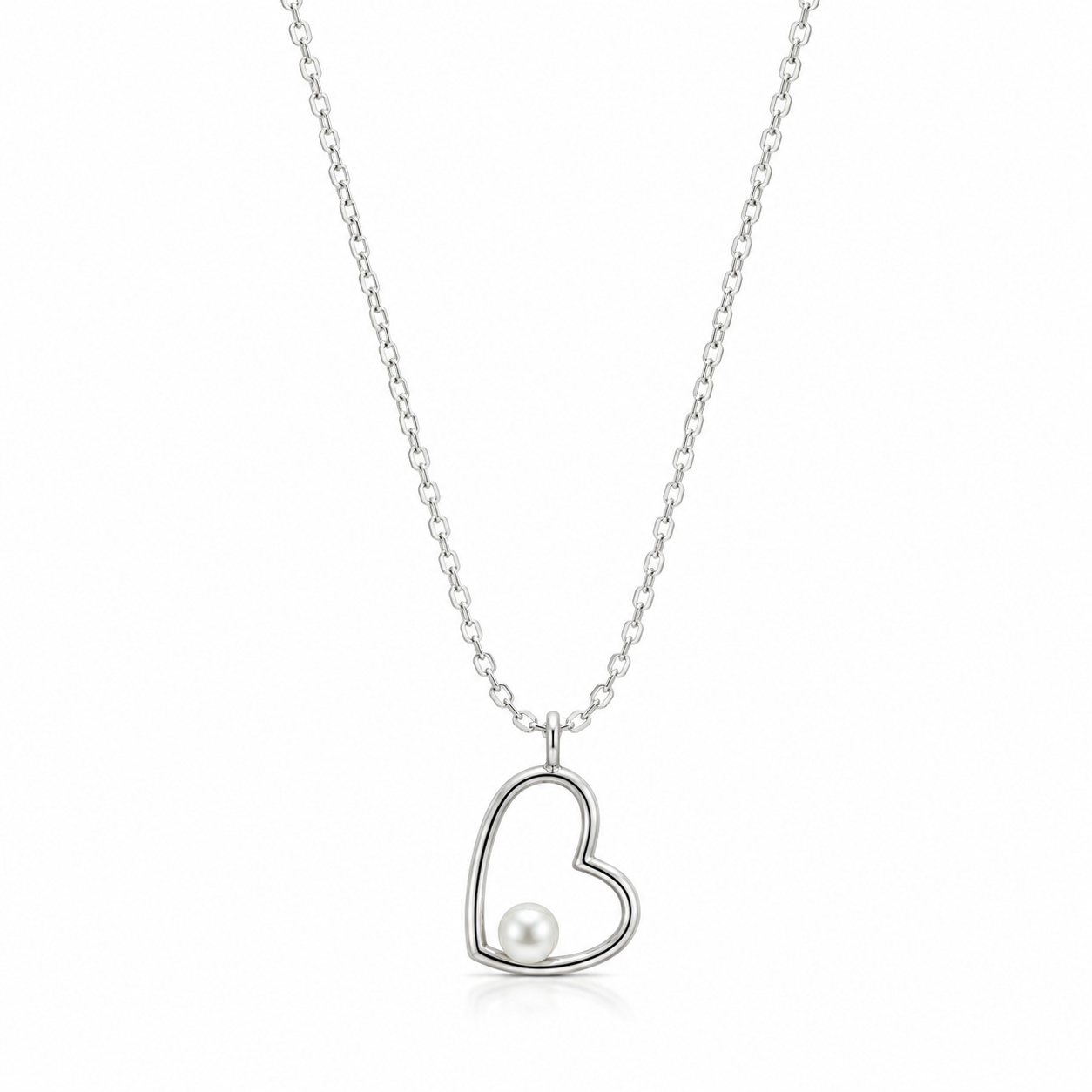 Minimal Pearl Heart 925 Silver Necklace