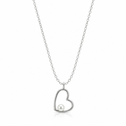 Minimal Pearl Heart 925 Silver Necklace