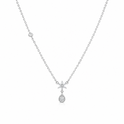 Floral Drop Diamond Necklace in 925 Sterling Silver
