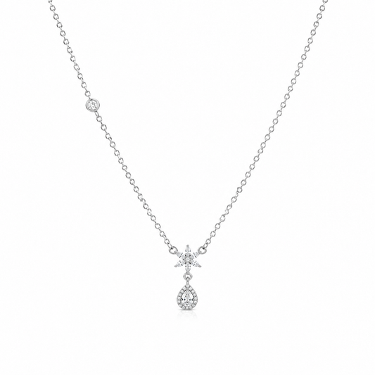 Floral Drop Diamond Necklace in 925 Sterling Silver