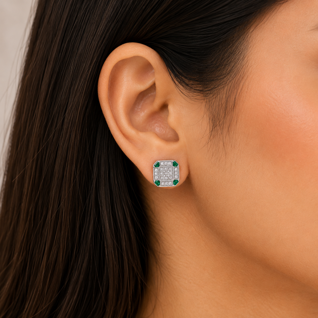 Emerald Frame Stud Earrings