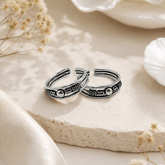 Vintage Bead Adjustable Toe Ring Pair