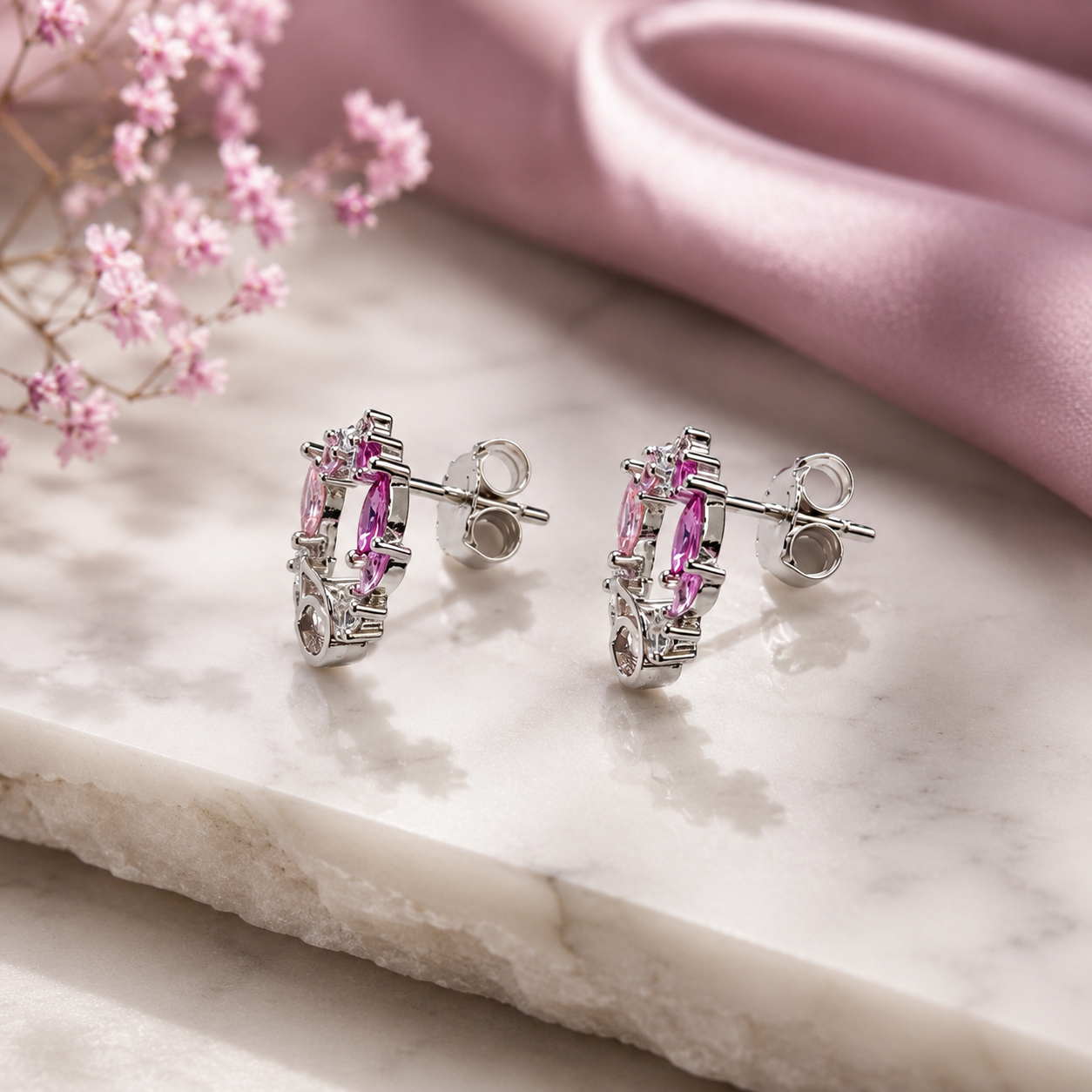 Blush Tulip Wreath Silver Stud Earrings