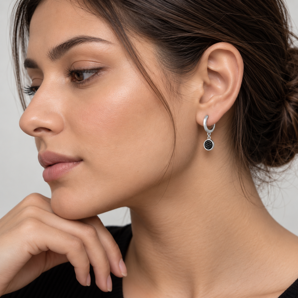 Black Circle Gem Drop Earrings