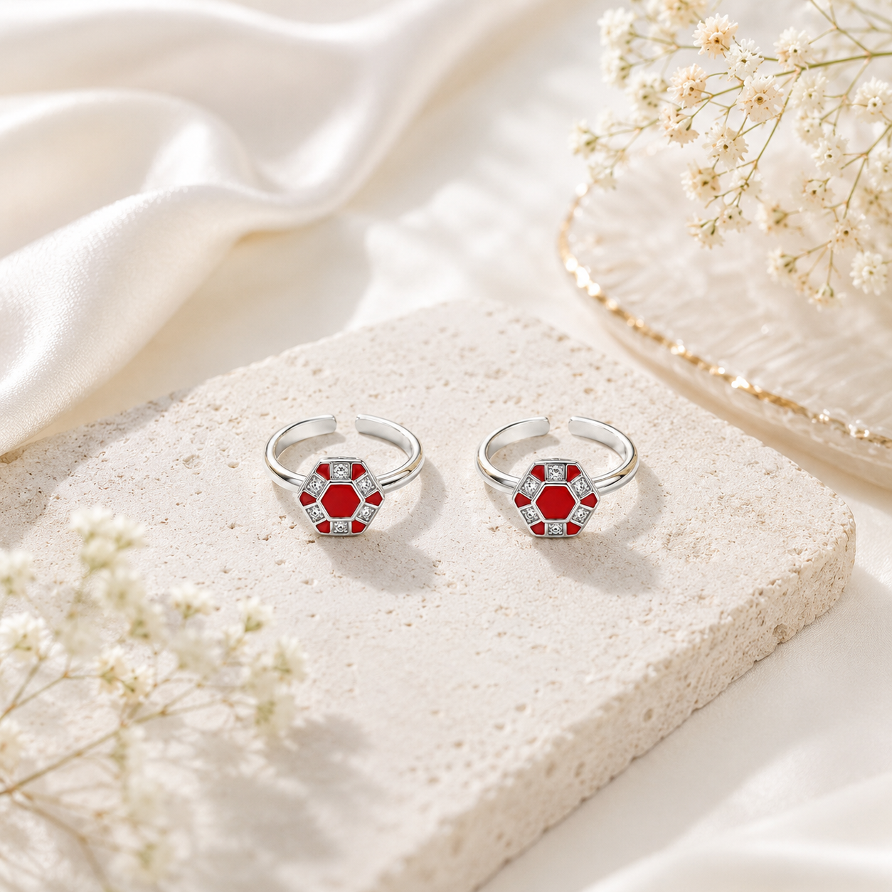 Ruby Blossom Adjustable Toe Rings