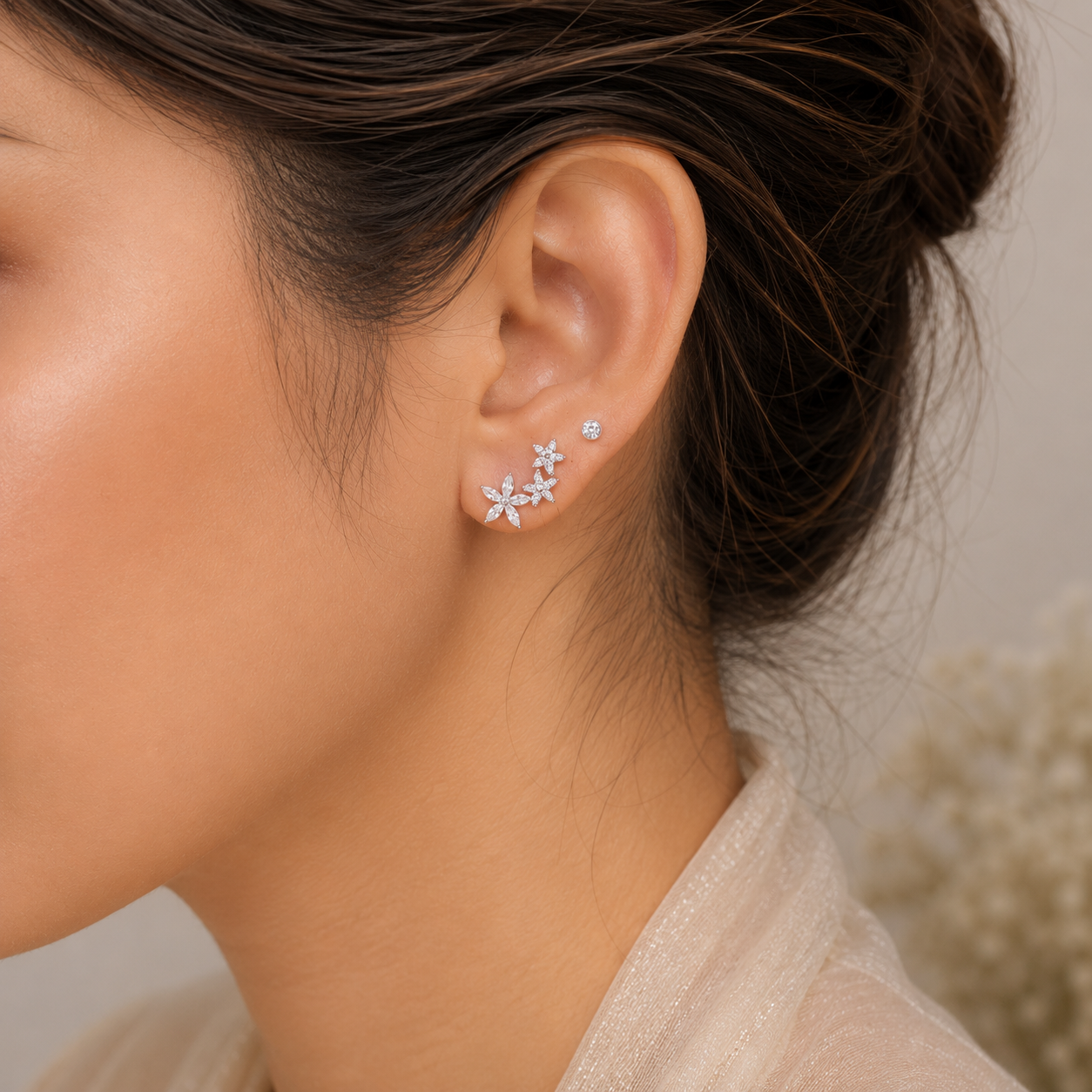 Floral Drop Stud Earrings