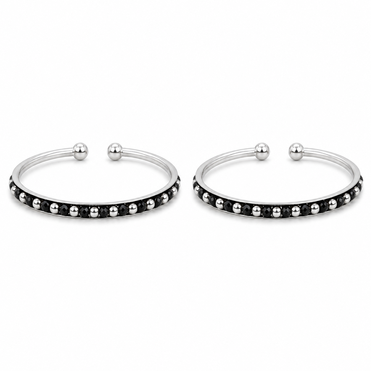 Black Crystal & Silver Baby Kada Pair