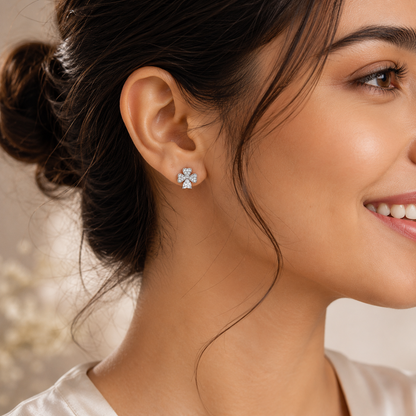Sparkling Clover Heart Stud Earrings