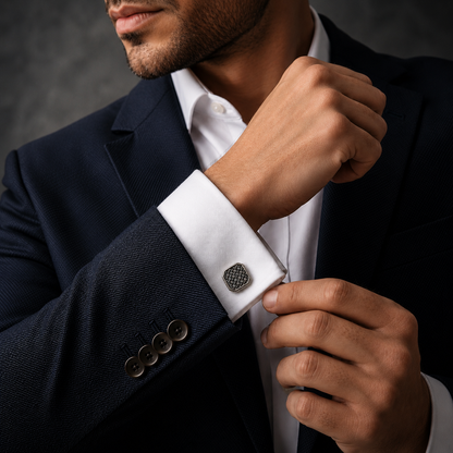 Hexagonal Patterned Silver Cufflinks