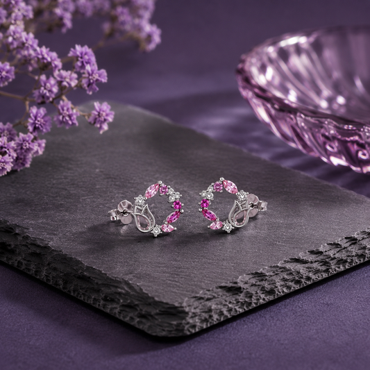 Blush Tulip Wreath Silver Stud Earrings