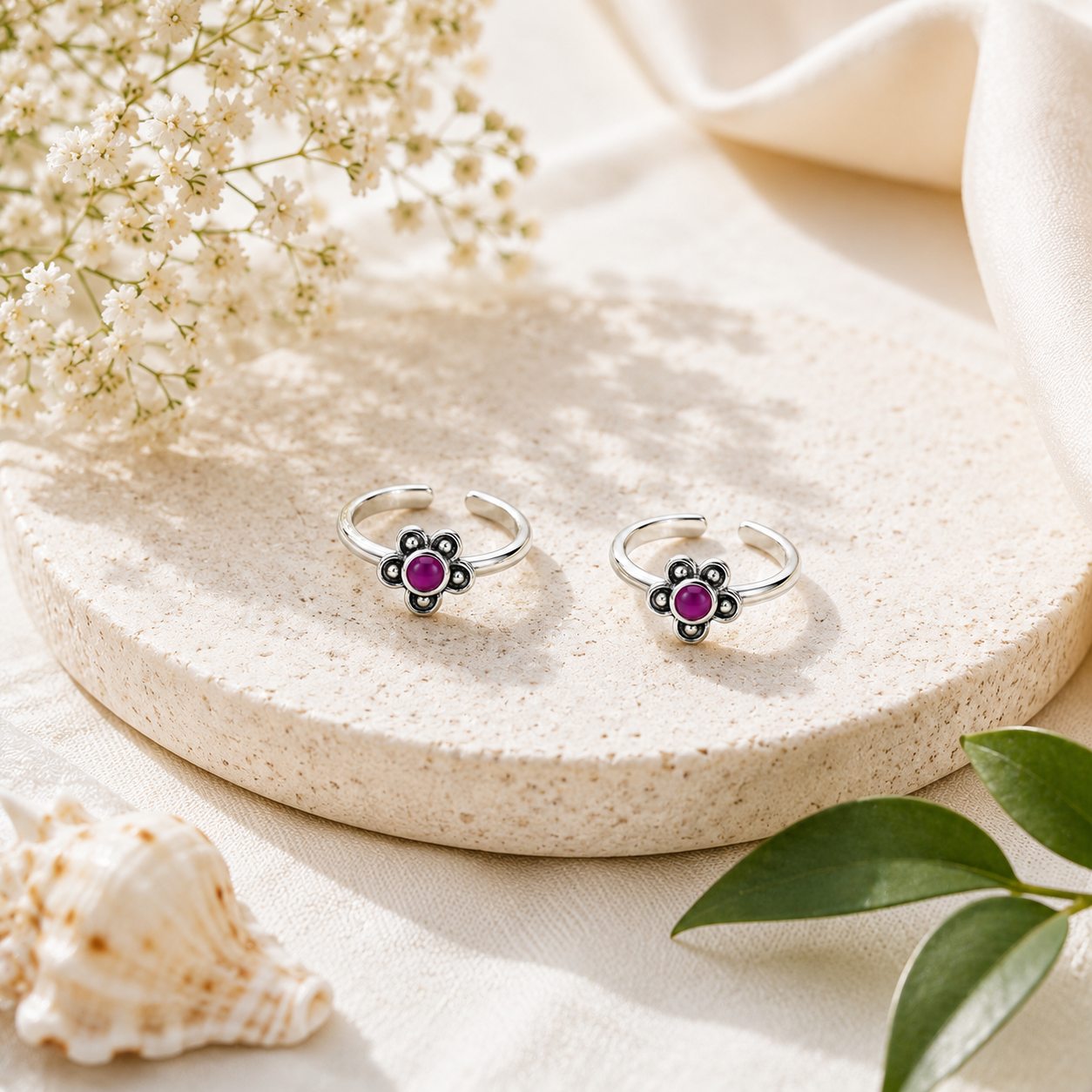 Amethyst Bloom Adjustable Toe Rings