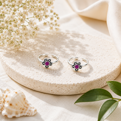 Amethyst Bloom Adjustable Toe Rings