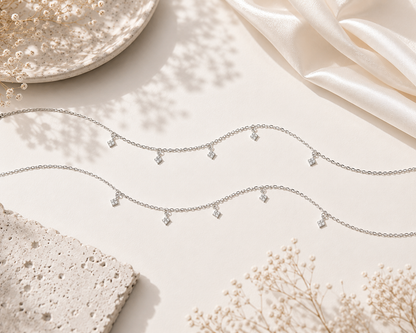 Dainty Diamond Drops 925 Silver Anklet