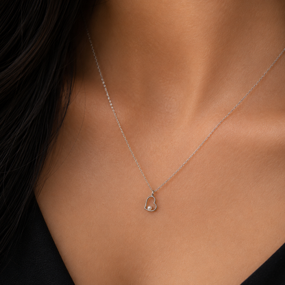 Minimal Pearl Heart 925 Silver Necklace