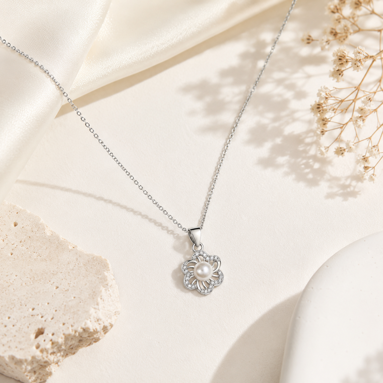 Pearl Blossom 925 Sterling Silver Pendant Necklace