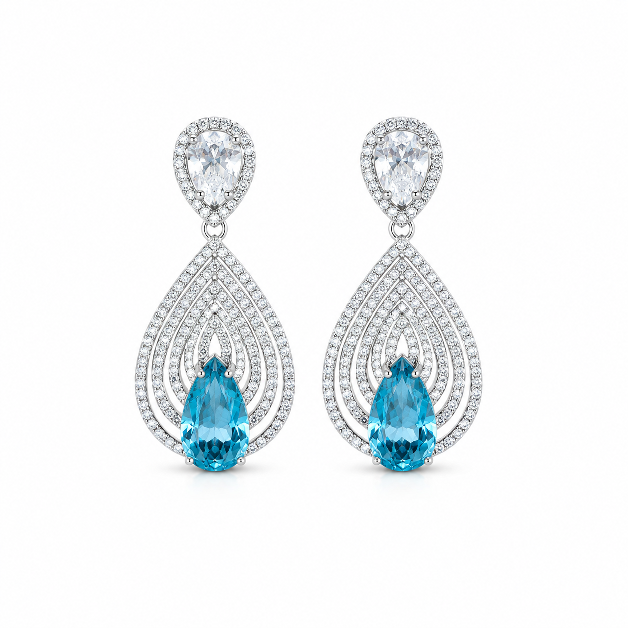 Ocean Blue Teardrop Statement Earrings in 925 Sterling Silver